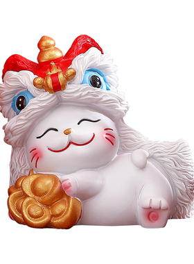 国潮醒狮招财猫创意摆件高级感