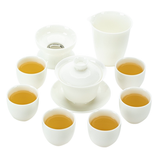 钰铨龙门 羊脂玉瓷上釉马蹄盖碗套组 德化白瓷整套功夫茶具礼盒装