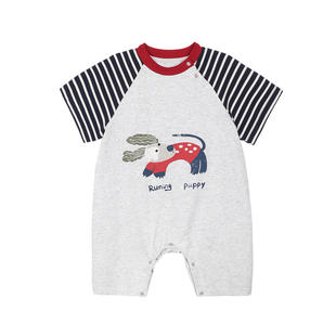 小O爸男婴童 宝宝短袖连体衣2026年夏季新款卡通婴儿可爱哈衣爬服