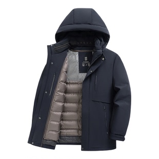 皮尔卡丹连帽羽绒服男加厚保暖高级感商务休闲防寒服外套爸爸冬装