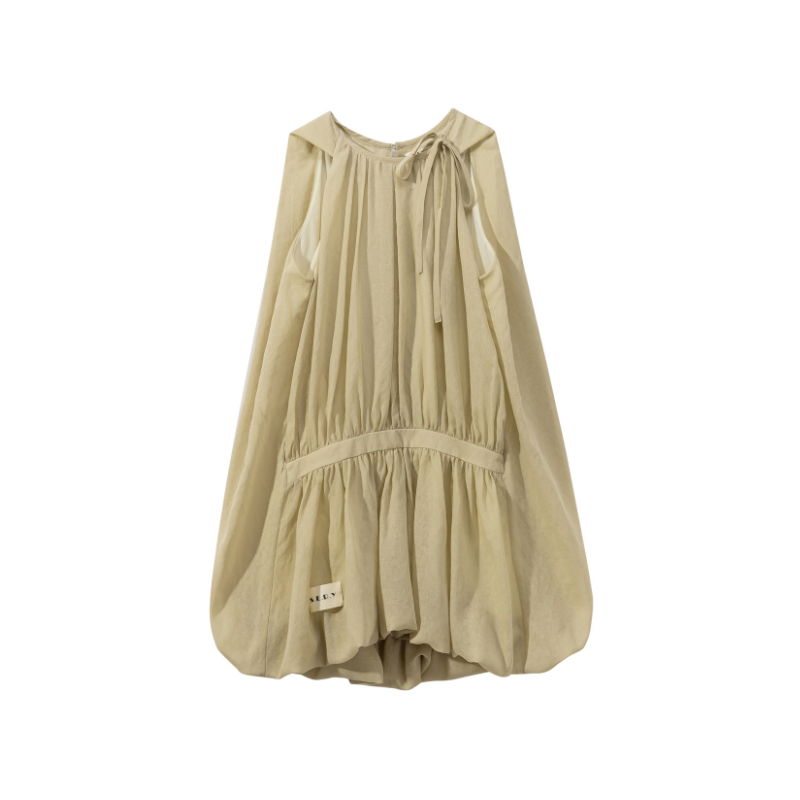 【新品】SERY豆绿色花苞斗篷连衣裙法式设计花苞连衣裙挂脖Dress