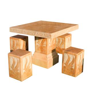 艺树人生晚霞红石桌石凳庭院石雕休闲方桌石椅石材雕花桌精品包邮