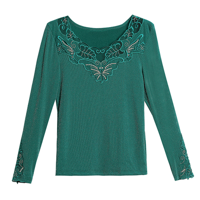 秋冬加绒加厚蕾丝打底衫女长袖网纱上衣2025新款洋气百搭镂空修身