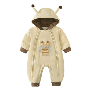 婴儿棉服冬季宝宝夹棉连体衣小月龄加厚保暖衣服洋气外出爬服冬装