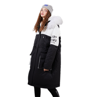 a02拼接设计感长款羽绒服女冬季新品宽松加厚保暖毛领羽绒外套