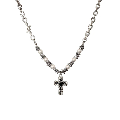 BIZARRE｜十字架珍珠拼接项链爱心百搭个性锁骨链小众甜酷y2k配饰