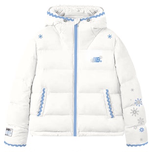 SREK甜美风白色连帽棉服女冬季加厚保暖直筒拉链棉衣高级感外套