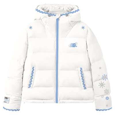 SREK甜美风白色连帽棉服女冬季加厚保暖直筒拉链棉衣高级感外套