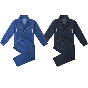 立领牛仔工作服套装男电焊工纯棉耐磨耐烫工装厂服工人焊工劳保服