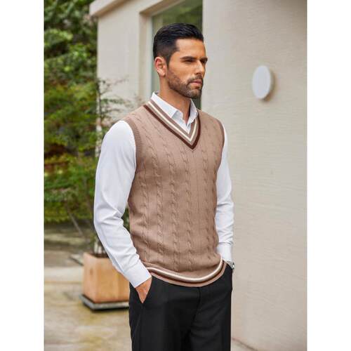 Y 87919 Black White Contrast V-neck Vest 撞色针织马甲 代