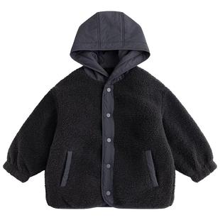 小象汉姆童装男童羊羔绒外套加绒加厚儿童棉服2025冬装新款连帽潮