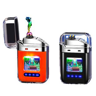充电打火机透明壳渐变色电子脉冲防风双电弧点烟器送男友高颜值