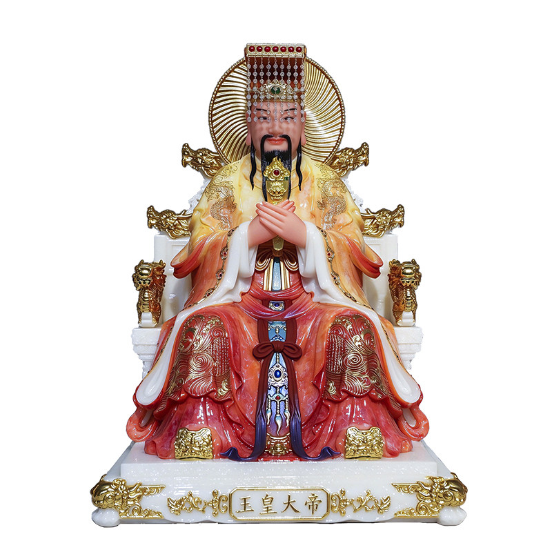 汉白玉彩绘玉帝王母供奉神像摆件