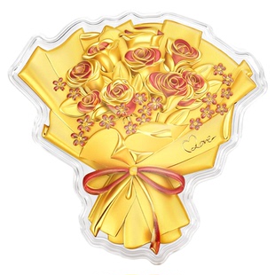 潮宏基好事发生玫瑰花黄金金币足金金箔摆件投资收藏生日礼物女
