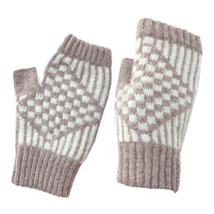 瑞迪卡欧女士秋冬纯羊毛毛线半露指开车骑行户外保暖触屏打字手套