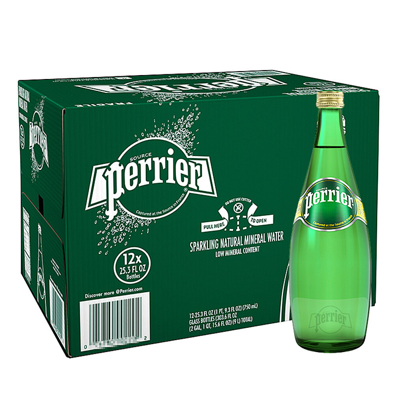 法国Perrier巴黎水原味进口含气饮料天然矿泉水750ml*12瓶