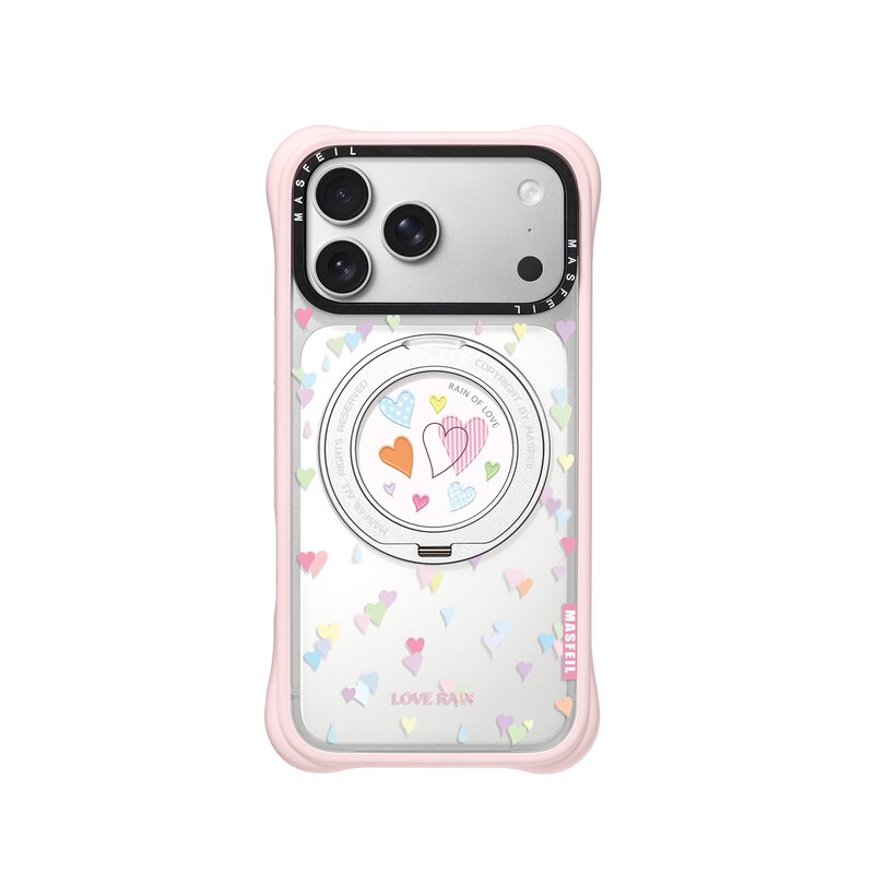 MASFEIL× 爱心雨适用iPhone17Promax手机壳新款磁吸带支架Go4苹果17Pro保护套支点透明高级17pm硅胶软边简约