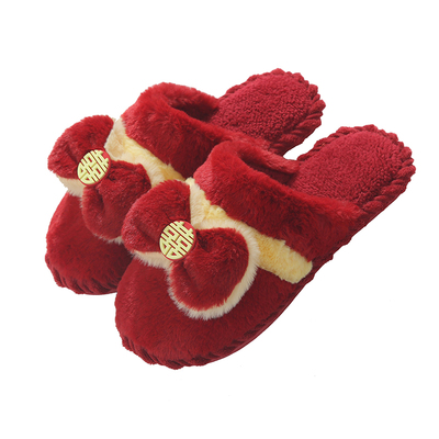 冬季结婚喜庆红色一对陪嫁棉拖鞋