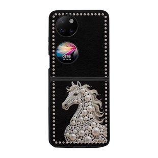 珍珠白马小羊皮折叠壳适用华为pocket2手机壳findn3flip新款高级感巨好看全包防摔保护套novaflip带挂绳外壳