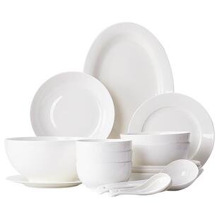 纯白餐具套装碗盘碟家用成套餐具2/4人用白色骨瓷盘子碗可微波炉