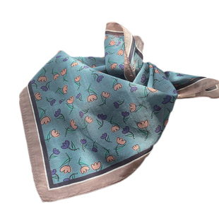 素静黑白色秋季真丝+纯棉亲肤小方巾50厘米女春秋丝巾精致围巾