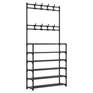 一体式衣帽架鞋架家用多层落地挂衣架鞋帽架鞋柜门口简易出租房