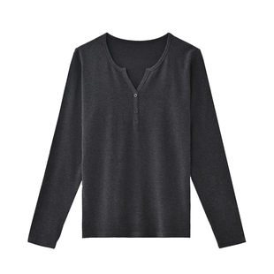 seawhen海维恩冬季新品气质通勤百搭慕斯绒V领系扣磨毛打底衫3785