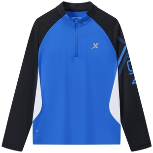 特步童装男童春装长袖T恤2026年新款儿童速干长t中大童半开襟上衣