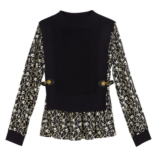 【木兰花系列】YINER音儿秋季假两件美丽诺羊毛针织衫