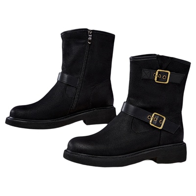 百思图冬季商场新款潮酷复古气质西部靴牛仔靴女通勤短靴W2082DZ4