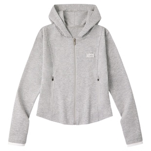 PSO Brand女装空气层连帽撞色灰色卫衣女款修身短款拉链外套冬季