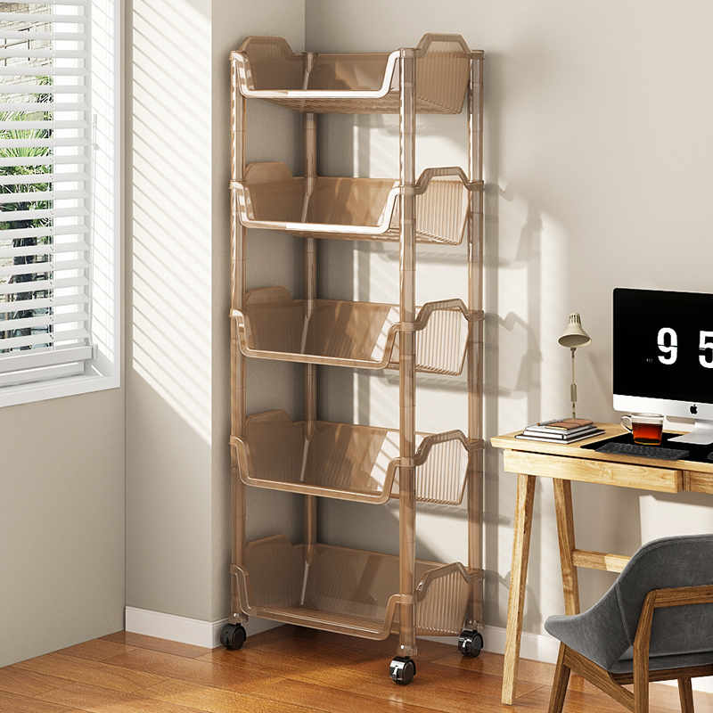 书架落地置物架儿童书包收纳小型桌旁可移动带轮简易学生家用书柜