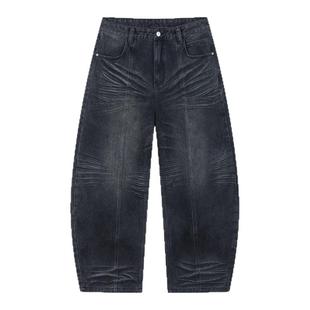 INXX复古潮流水波纹猫须牛仔长裤男美式街头暖黑色镰刀裤情侣