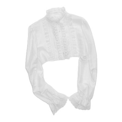 1JINN STUDIO 宫廷风蕾丝花边泡泡袖衬衫女小立领超短款辣妹上衣