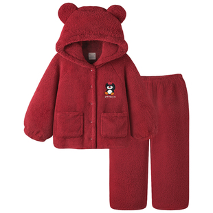 Pinksea珊瑚绒睡衣红色女款加厚冬季新款套装高级感本命年家居服