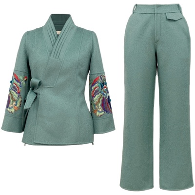 国风刺绣双面羊毛时尚套装