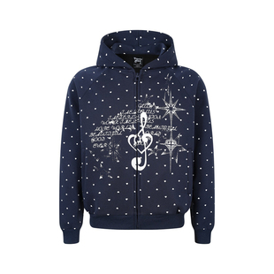 拔尖儿美式复古轻亚比风音符爱心波点印花开衫连帽卫衣女宽松外套