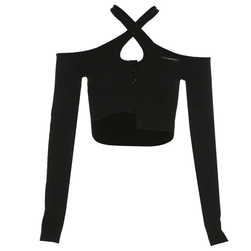 鬼妍JAZZ爵士舞女团打歌服个性网纱长袖T恤短款紧身酷飒百搭上衣
