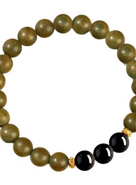 【特价】天然绿檀黑曜石红玛瑙手串男女木质文盘玩情侣手链饰礼物