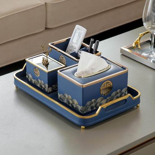新中式茶几纸巾盒烟灰缸摆件高级感轻奢高档客厅桌面收纳软装饰品