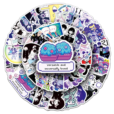 50张omori游戏贴纸恐怖系列卡通防水PVC创意手账本手机壳防水贴纸