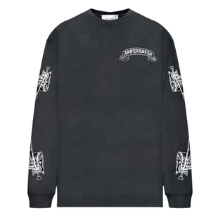 Askyurself腰花果裂纹卷轴梵文字母印花水洗做旧美式休闲长袖T恤