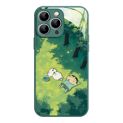 绿茵小新iPhone16promax苹果14小米15华为mate70pro新款p60红米K80适用荣耀300玻璃vivox200一加13情侣手机壳