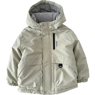 男童连帽棉衣外套中大童冬季加绒加厚棉服防风防水夹棉冲锋衣棉袄