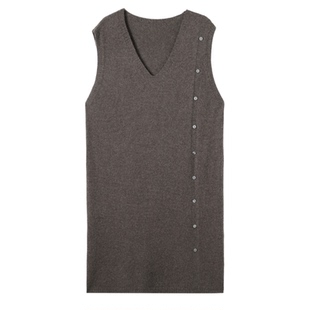 时尚朗姿2025秋冬宽松羊毛针织马甲女中长款过膝无袖毛衣背心裙