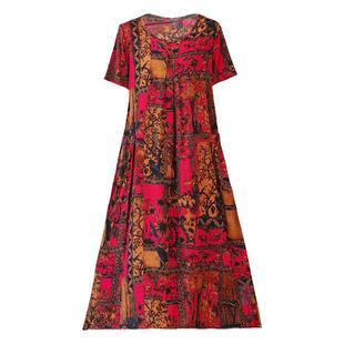 新款高端夏季好棉绸连衣裙加肥加大码女装适合胖人裙子腰粗遮肚子