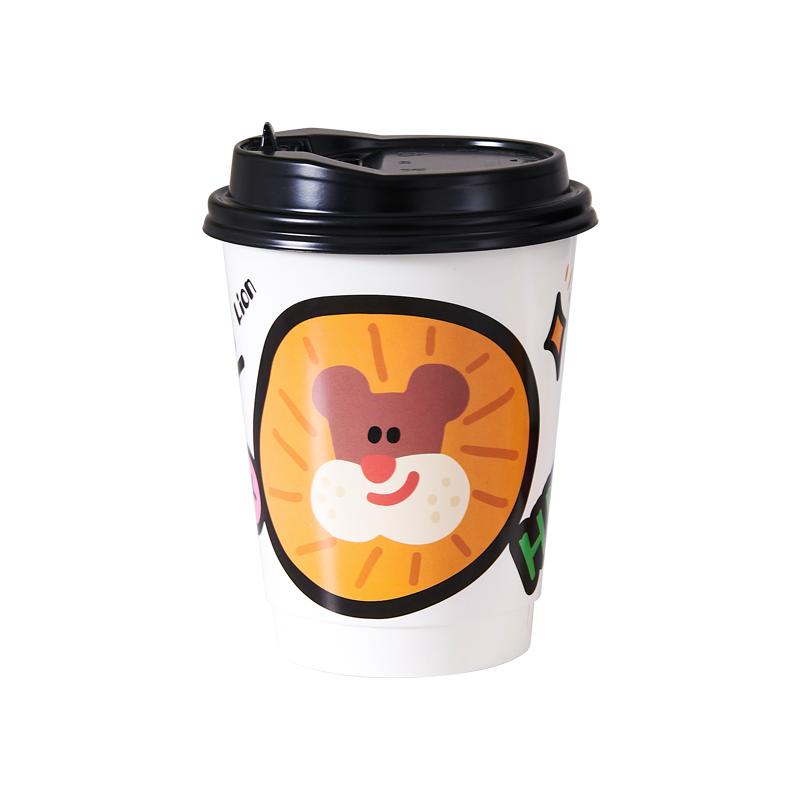 一次性咖啡杯带盖纸杯子商用卡通奶茶豆浆热饮外卖带打包定制logo