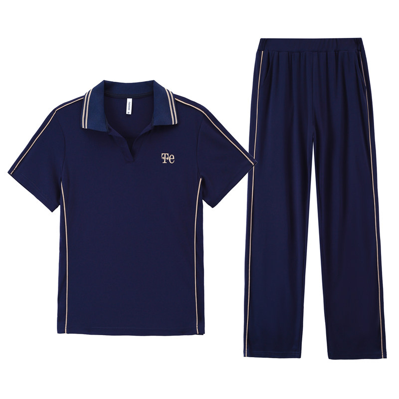 翻领运动服套装女夏季冰丝两件套