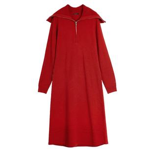 【自营】【新年系列】ELLE红色针织长袖连衣裙女2026春新款气质裙