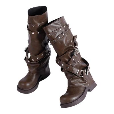 棕色裤管靴2025新款美拉德长筒靴